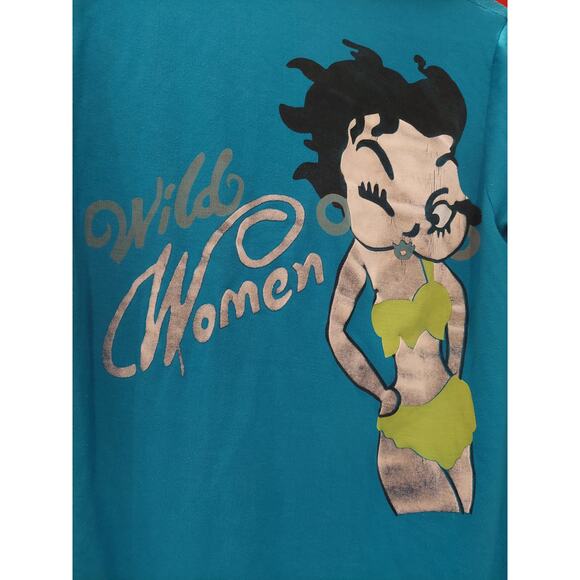 Rare Vintage Betty Boop Wild Women Turquoise Hoody Zipper Sweatshirt - Picture 6 of 6